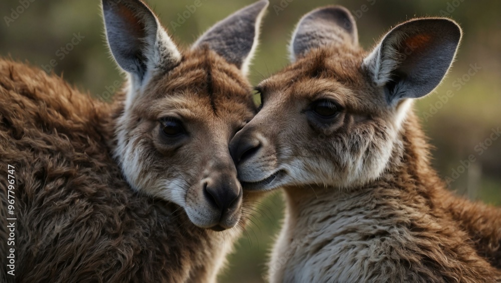 Wall mural A close-up of a kangaroo snuggling warmly, evoking universal affection.