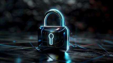 Futuristic Padlock Icon with Glowing Blue Lines and Sleek Metallic Finish Symbolizing Advanced Digital Security