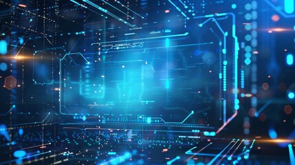 Naklejka premium Futuristic Interface: Fascinating Round Frame Made up of circuits and glowing blue lines. Invites you to step into the world of technological innovation.