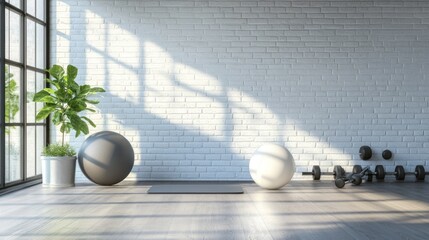 Minimalist Home Gym Setup with White Brick Wall