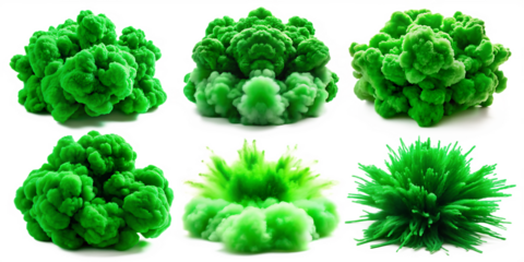 set of green smoke explosion isolated on white background.AI GENERATED