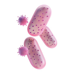 pink bacteria 3d render icon isolated on transparent background cutout