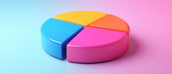 Obraz premium Colorful pie chart segment on a gradient background, symbolizing data analysis, statistics, or business performance.