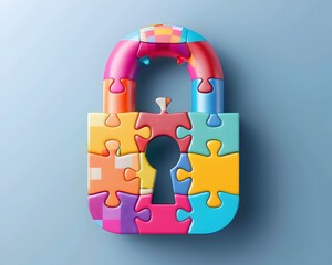 Colorful Padlock Icon with Puzzle Piece Elements Representing Complex Security System Concept