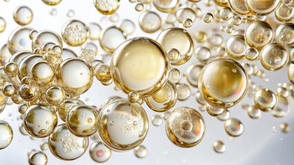 * A stunning, macro shot of pulque's effervescent bubbles, suspended in mid-air, against a pure white background
