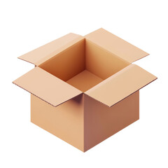 open cardboard box 3d render icon isolated on transparent background cutout