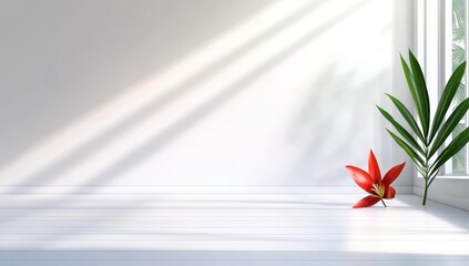 Fototapeta premium 3D rendering of tropical plants with shadows on white wall