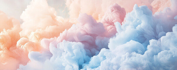 Fototapeta premium A colorful paint explosion in soft pastel tones, including baby blue, peach, and light lavender, with a matte texture that creates a serene and artistic atmosphere.