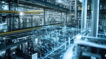 Fototapeta premium Quantum network technology in a smart factory, facilitating fast communication and seamless data integration.