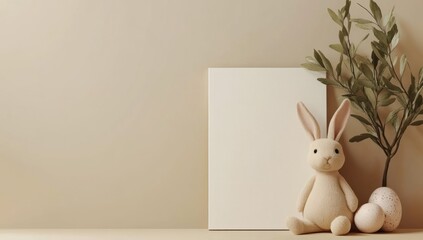 Obraz premium Easter Bunny and Eggs Mockup on a White Canvas
