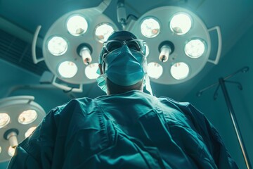Surgeon preparing for operation under bright lights