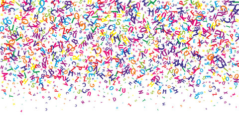 Flying latin letters. Colorful childish scattered