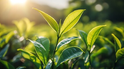 Fototapeta premium Sunrise Over Lush Green Tea Plantation