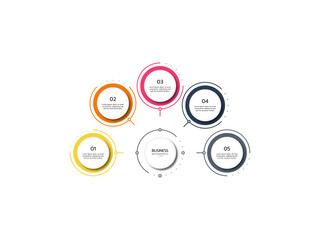 Modern infographic template. Creative circle elements design. Business concept with 5 options, steps, parts.