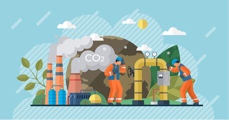 Fototapeta premium Carbon dioxide vector illustration. The co2 problem necessitates reevaluation human impact on environment Industrial emissions contribute significantly to poisoning atmosphere with carbon dioxide
