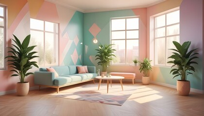 Fototapeta premium Photo interior modern design room 3d illustration;