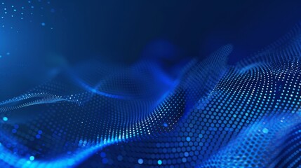 Cosmic Energy Flow: Blue Energy Waves and Show Molecules and abstract communication networks Dancing on a dark background like a puppet graph Shines with lively light particles.