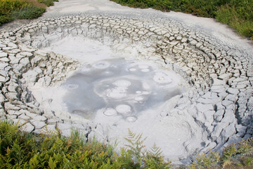 Russia Kamchatka mud volcanoes in the Uzon caldera on a summer cloudy day