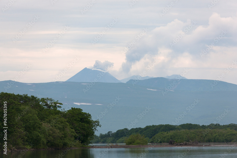 Poster Russia Kamchatka landscape on a summer cloudy day