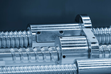 Closeup scene the spare parts  lead ball screw set in the light blue scene.