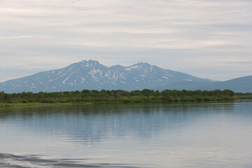 Russia Kamchatka landscape on a summer cloudy day