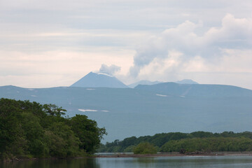 Obraz premium Russia Kamchatka landscape on a summer cloudy day
