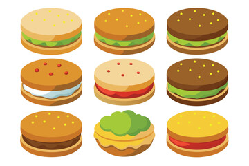 Different types of Sandwich cookie set vector illustration on white background.