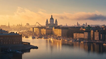 Fototapeta premium View of Helsinki skyline with the Uspenski Cathedral and the Parliament Building