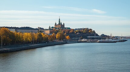 Fototapeta premium View of Helsinki skyline with the Uspenski Cathedral and the Parliament Building