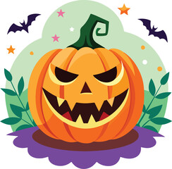 scary Halloween pumpkin face Catton vector illustration