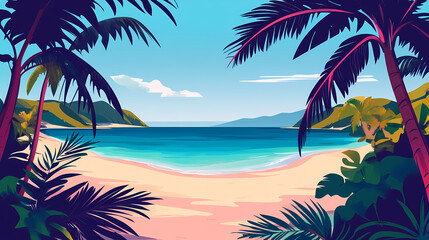 Obraz premium Tropical beach in summer vacation graphic, fun happy and party design . sublime image . Summer Beach. Illustration