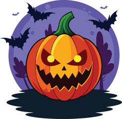 scary Halloween pumpkin face Catton vector illustration