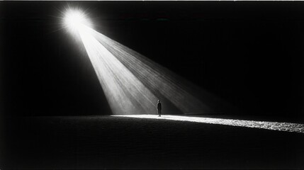 Generative AI, Solitary Figure in Spotlight: A Dramatic Play of Light and Darkness