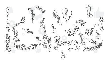 laurel wreath vector illustration Beautiful spherical floral frames with hand-drawn contour lines depicting blossoming flowers set on a white background. Collection of vintage laurel wreaths. a group