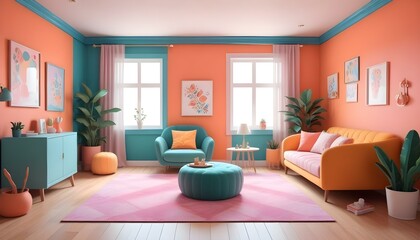 Fototapeta premium Photo interior modern design room 3d illustration;
