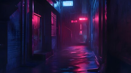 Neon Lights in a Rainy Alleyway