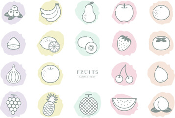 いろいろな果物アイコン　線画イラスト素材  / vector eps