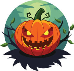 scary Halloween pumpkin face Catton vector illustration