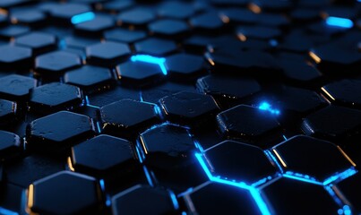 Naklejka premium Abstract Hexagonal Pattern with Blue Glowing Lines