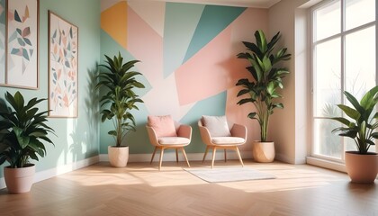 Photo interior modern design room 3d illustration;