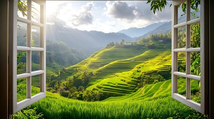 Fototapeta premium Window View of Rice Terraces