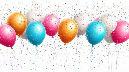 vibrant balloons, confetti, and streamers for a festive banner design to mark a special occasion