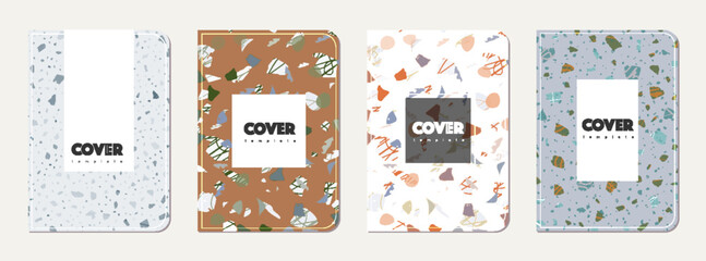 Naklejka premium School notebook cover design. Terrazzo abstract