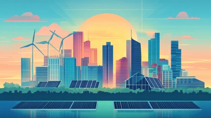 Sustainable Cityscape at Sunset