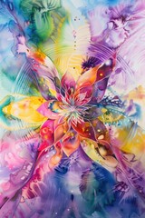 Colorful watercolor painting with vivid hues and swirling patterns.