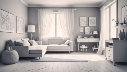 Fototapeta premium Photo interior modern design room 3d illustration;