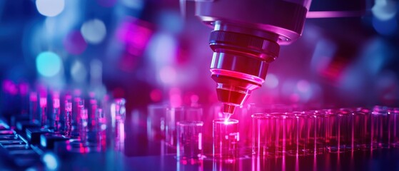 Automated laboratory machines working with gene editing tools in a futuristic biotechnology lab