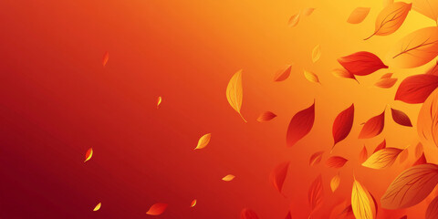 A minimalistic autumn design with scattered golden leaves on a smooth gradient background transitioning from burnt orange to deep red, creating a warm seasonal atmosphere.
