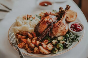 Traditional Thanksgiving Feast Roasted Turkey, Sides, and Classic Holiday Dishes
