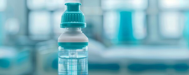 Closeup of inhaler with a hospital background, respiratory disease, asthma treatment, copy space for text, focus cover all object, deep dept of field